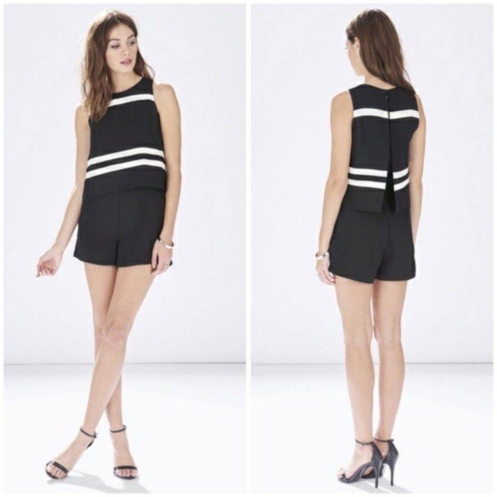 Parker Amor Two-Tone Sleeveless Romper White Black Size Small